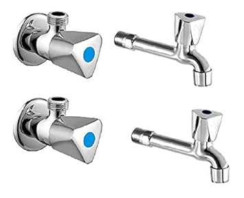 Redcroc Stainless Steel Brass Disc Anixa Series Water Jazz Long Body Bib Cock Tap Foam Flow with Angle Cock Heavy Mirror Polished Wall Flange (Standard; Silver) - Pack of 4