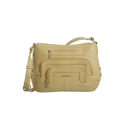 Stone Mountain Handbags Hampton Essex Crescent Hobo, Top Grain Leather, Gold Hardware, 10 Pockets, Adjustable Strap (Yellow)