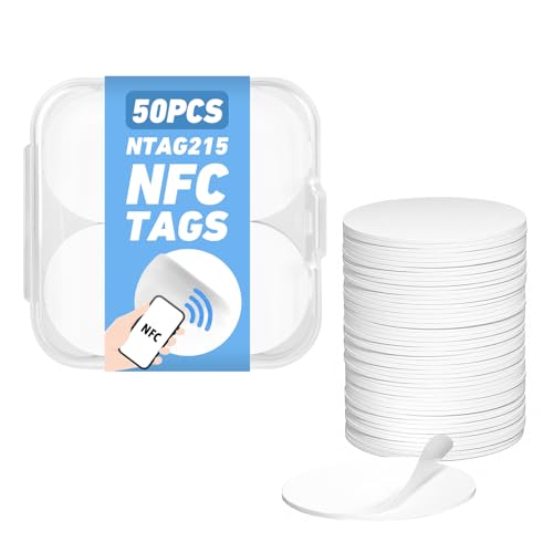 NTAG215 NFC�^�O�X�e�b�J�[ 50�� ���������\ �v���O�����\ NFC 215�`�b�v 504�o�C�g������ TagMo Amiibo����т��ׂĂ�NFC�Ή��f�o�C�X�ɑΉ� 1�C���`�R�C���T�C�Y ���ʐڒ��ܕt��