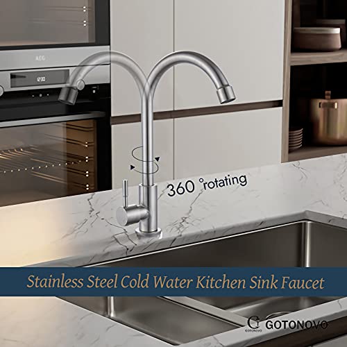 Gotonovo SG_B07C83X71G_US Stainless Steel Cold Water Kitchen Sink Faucet Brushed Nickel Bathroom Single Handle Bar Faucet Faucet Single Temperature Water Only Silver Rotatable thumb #3