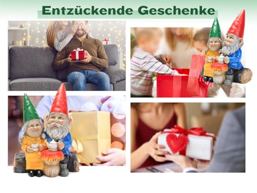 Xintim Gartenzwerg Paar beim Kaffeetrinken, Ewige Liebe Gartenfigur für Außen, Zwergenpaar, Romantische Deko für Veranda & Rasen, Einzigartiges Geschenk für Hochzeit & Jahrestag