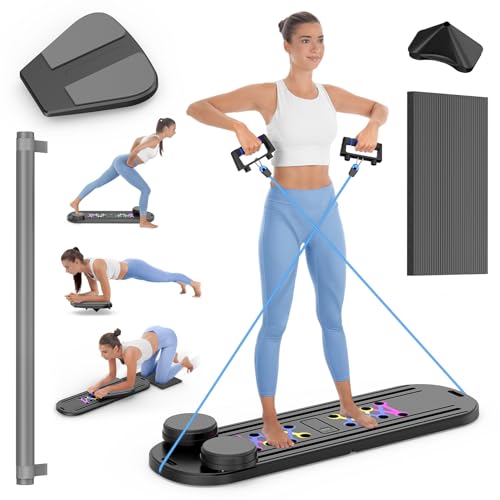 Pilates Board, Foldable Pilates Reformer Set 7 in 1 Multi-Purpose pilates equipment for Women Full Body Workouts at Home, Rayspace Portable Ab Core Trainer, Exercise Board with Timer & Resistance Band
