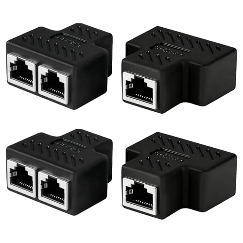 4 Piezas Conectores Divisores RJ45, Adaptador Divisor de Red 1 a 2 RJ45, Splitter Ethernet Compatible con Cables Cat5 Cat5e Cat6 Cat7 LAN Extensor, Adaptador Red con Núcleo Chapado en Oro Carcasa ABS