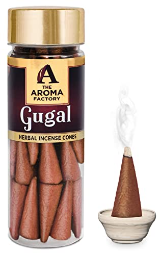 Image of The Aroma Factory Incense Dhoop Cone for Puja, Gugal (100% Herbal & 0% Charcoal) 1 Bottle x 30 Cones