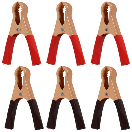 Knocery Pinces Crocodiles de Batterie de Voiture, 6 Pièces 50A Pince Voiture Batterie en Cuivre isolées Voiture Electrique pour Câbles de Démarrage Projets Électriques Tests de Tension, Rouge et Noir