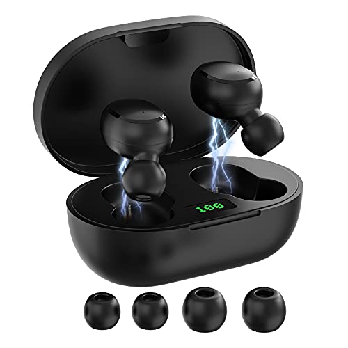 True Wireless Earbuds, Bluetooth Headphones with Microphone and Mechanical Button Control, LED Power Display, Noise Cancelling, IPX4 Waterproof, Ultra-Light and...