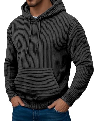 Men's Hoodies Pullover Textured Knitted Hooded Sweatshirt Casual Long Sleeve Pullover Hoodie Shirts with Pockets