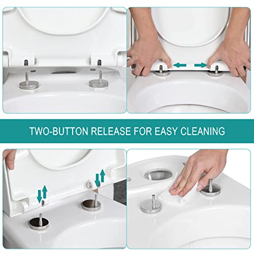 Sedile WC, Sedile WC Soft Close Sedile WC Slow Close Copriwater Copriwater Bianco Sedile WC a Forma di D Facile da Pulire e Fissaggio dall'alto Cerniere regolab