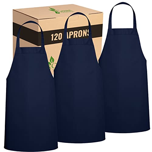 Image of GREEN LIFESTYLE 120 Pack Professional Chef Apron- Grilling Aprons for Men, Waterproof Cooking Apron for BBQ, Work or Restaurant Use, Kitchen Aprons for Women - Navy Blue, No Pockets