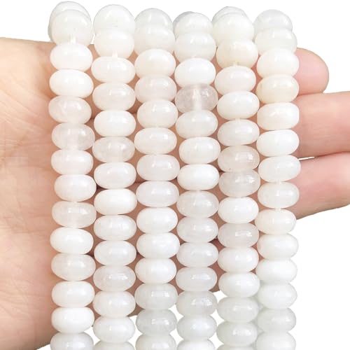 Songxi 5x8mm Natural White Jade Stone Rondelle Beads 75 PCS Spacer Round Abacus Beads for Jewelry Making Gemstone for Bracelet Necklace Arts and Crafts