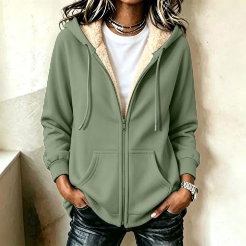 Women Soft Fleece Lined Zip Up Hoodie Casual Warm Sherpa Jacket with Hood - image 2