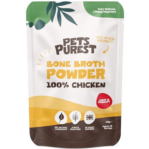 Pets Purest Bone Broth for Dogs & Cats 250g Chicken Bone Broth Powder for Dogs & Cats. Supports Joints Digestion Immunity & Healthy Skin and Coat