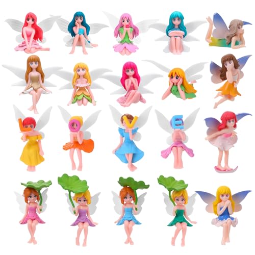 GGSTDDUP 20 Pcs Miniature Fairy Figurines, Hand-Painted Small Flower Fairies with Wings for Garden Decor, Cake Topper & Landscapes