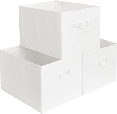 Miniatura 16 de StorageWorks - Cestas de almacenamiento para estantes, contenedores plegables de almacenamiento de tela para armario con asas de poliuretano, Blanco