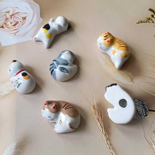 Vastsea 6 Stück Katze Stäbchen Halter, Stäbchen Rest Gabel Halter, Gabel Messer Halter Handwerk Ornamente, Gelten Für Hauptdekoration Geschenk Set(6 Katzen mit 6 Aussehen)