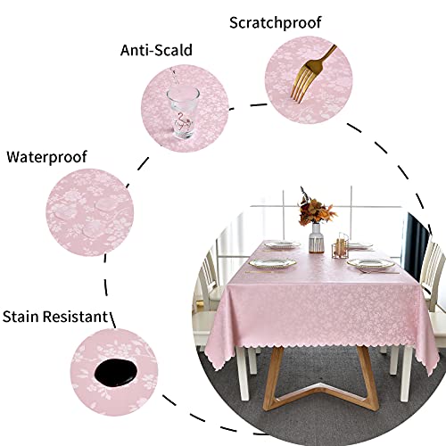 Image of Romanstile Rectangle Vinyl Tablecloth,100% Waterproof Heavy Duty Oil Spill Proof Stain Resistant Plastic PU Table Cover with Flannel Backing for Kitchen, Dining (Rose Pink, 60 x 120)