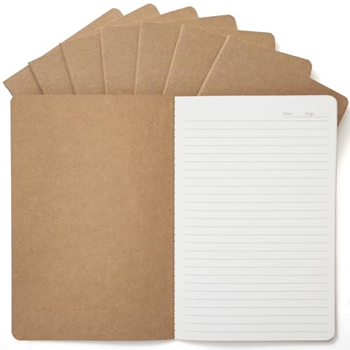 Foliom 8 Pack Kraft Notebooks Bulk A5, 60 Pages Lined