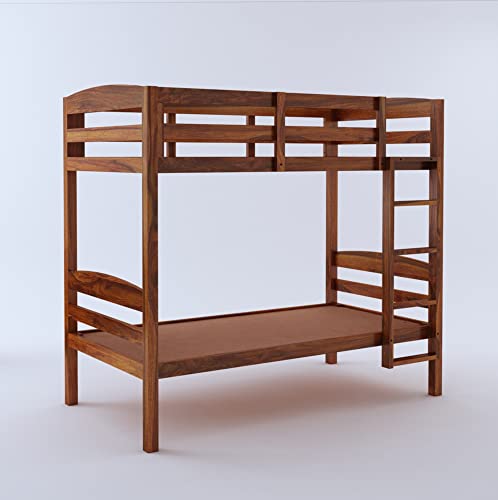 Image of Ganpati Arts Sheesham Wood Katy Bunk Bed Twin Over Bed with Ladder Wooden Bunk Bed Without Storage for Bedroom Living Room Home - (Natural Finish) 1 Year Warranty