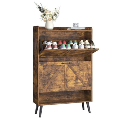 Sscaktu Shoe Storage Cabinet for Entryway, Shoe Cabinet with 2 Flip Drawers, Narrow Shoe Cabinet, Hidden Shoe Rack Cabinet, Free Standing Wooden Shoe Organizer, Rustic Brown - Image 7
