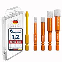 Fliesenbohrer Diamantbohrer Set 6mm,8mm,10mm, 12mm Glasbohrer Keramikbohrer Porzellanbohrer Feinsteinzeugbohrer Granitbohrer – Bohrkrone Set Fliesen Diamant mit Sechskantschaft. (6,8,10,12mm)