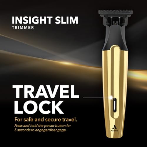 Andis 562442 Insight Slim Cordless High Powered Rotary Motor Hair Trimmer, 9-Piece Kit, Stainless-Steel T-Blade, Lithium-Ion Battery, Travel Lock, Gold by Andis - Image 3