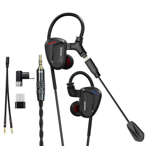 CVJ Shadow Blade Wired Gaming Earbuds,IEM HiFi in Ear Monitor Headphone,10mm Dynamic Driver, Dual Mic with Detachable 360¡ã Adjustable Boom Mic for Mobile Gaming/Music/PC/PS5 with 3.5mm/Type-c, Black