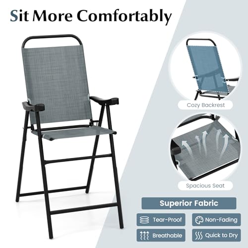 Image of COSTWAY 2 Pieces Patio Folding Bar Chairs with Metal Frame, Footrest, Arms