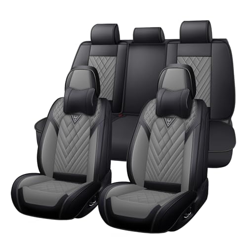 Image of Car Seat Covers Full Set for Kia Telluride 2020-2026, Anti-Slip Full Coverage Car Seat Covers, Waterproof Nappa Leather Car Seat Cover Sets(5 Seats with Headrests /Black Gray)