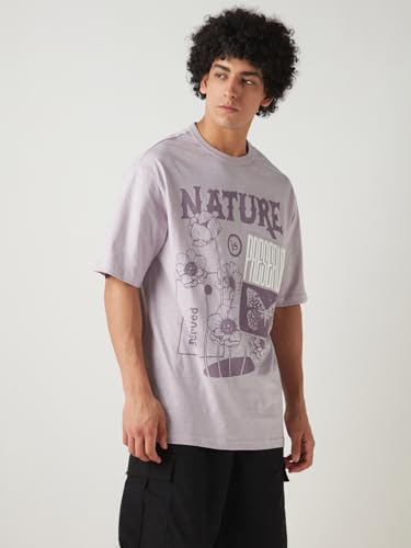 Image of Bewakoof Air 1.0 Men's Graphic Printed Oversized Fit Half Sleeve Round Neck Cotton Slub T-Shirt