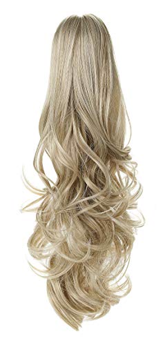 XBwig Claw Clip in Ponytail Hair Extension 18" 21" 24" Curly Wavy Straight Hairpiece One Piece A Jaw Long Pony Tails for Women(Ash Blonde Mix Bleach Blonde 18"-Curly)