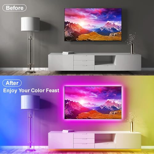 Image of PSTAR LED Strip Lights for TV Backlight, 13.2ft RGB Color Changing TV Lights with Music Sync, Bluetooth APP & Remote Control, USB Powered for 32-65 Inch TVs, Bedroom, Gaming Room Decor