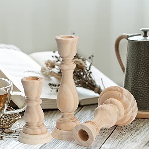 Sduseio 3 Pieces Wooden Candle Holders Candle Stands Wooden Farmhouse Candle Holders Set Unfinished Candlesticks Wood For Pillar Candles Country Style #TOP3