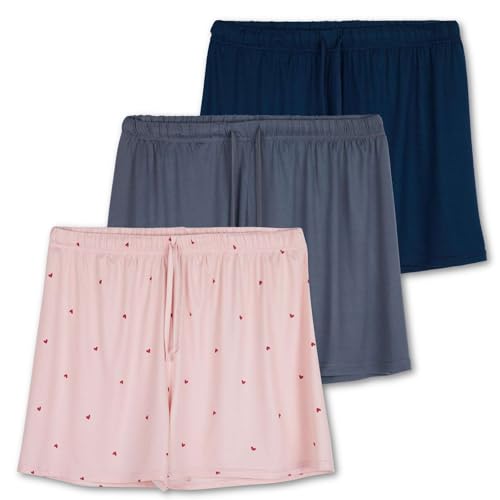 Real Essentials 3 Pack: Women's Pajama Shorts Sleep Lounge Sweatshorts Comfy Sleepwear Bottoms (Available In Plus Size)- Set 4, 2XL
