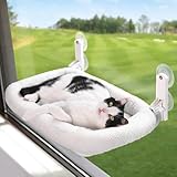 Zakkart Foldable Cat Hammock for Window - Cordless, Embeded Machine Washable Padded Bed, Robust Metal Frame - Cat Window Perch for Large Cats and Kittens - Large White