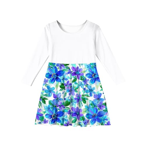 Girls Summer A-Line T-Shirt Dress Long Sleeve Swing Twirly Casual Sundress Party Dresses3