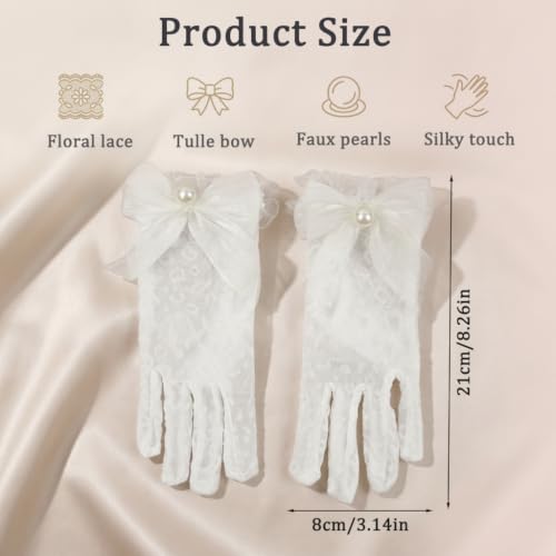 Image of PATPAT Bridal Wedding White Gloves for Women with Pearl, Elegant Lace Gloves for Women Princess Glove for Bride, Cosplay & Formal Events Banquet Stage Performance Accessories