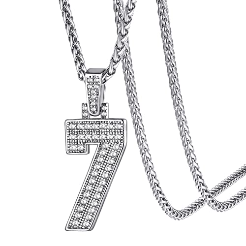 Goldchic Jewelry Bling Number Chains For Athletes, No.7 Numbers Necklace, Platinum Plated Crystal Digital Pendant For Men #TOP13