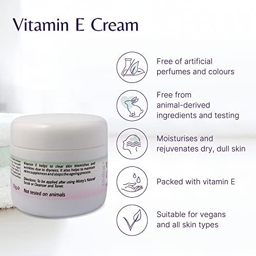 Mistry's Natural Vitamin E Cream 50g - Moisturising & Rejuvenating, Gentle for Restoring Balance, Dryness, Stretch Marks & Anti-Aging - Additive Free, Vegan