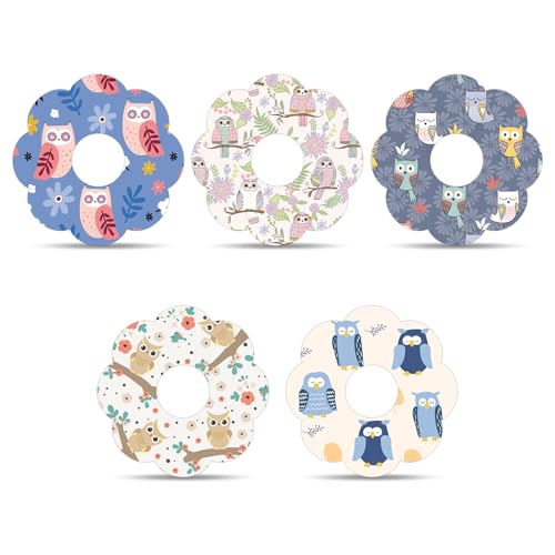 25pcs Adhesive Patches for Libre 2, Breathable & Waterproof CGM Sensor Covers Cute Owl Print Glucose Monitor Stickers for Freestyle Libre 2 Overpatch Accessories (5 Styles)