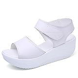 HOUXIANDOU Sandalias Ortopédicas Con Plataforma Para Mujer, Zapatos Con Suela Basculante, Sandalias Con Cuña Y Correa Para El Tobillo, Zapatos De Playa Para Exteriores (Blanco,37)