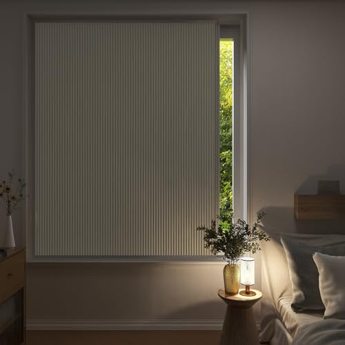 ZSTARR Cellular Shades Cordless Total Blackout Honeycomb Blinds Thermal Window Blinds Screen with Aluminum Frame Customize Size (Black Out White)