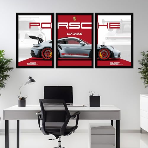 Image of ARTELLY Big Porsche 911 GT3rs Sports Car Framed Wall Posters, Set of 3, Premium Framed Painting, Living Room Bedroom Decoration, Large Size Gift Item for Boys Room Decor (Porsche 2, 10x13 inch)