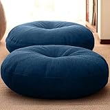 座布団 フロアクッション 2個セット 椅子クッション 円形 高反発 極厚 直径45cm 畳チェアパッド 床 オフィス 車用 和室 リネン風 お尻が痛くならない 通気性 リネン風 北欧 無地 北欧 シンプル おしゃれ(ネイビー 約45cm)