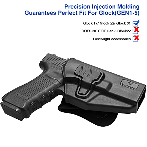 Compatible With Glock 17 31(Gen1-5) Glock 22(Gen1-4), Not Fit G22 Gen5, Level Ii Retention Outside Waistband For G17 G22 G31, | Soft Silicon Paddle 360 Degrees Adjustable #TOP2