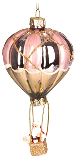 BRUBAKER Globo Aerostático Rosa - Vidrio Pintado a Mano Bola de Navidad - Boca Soplada Figuras de Decoración del Arbol de Navidad - Decoración Divertida Colgante Bola de Arbol - 14 cm
