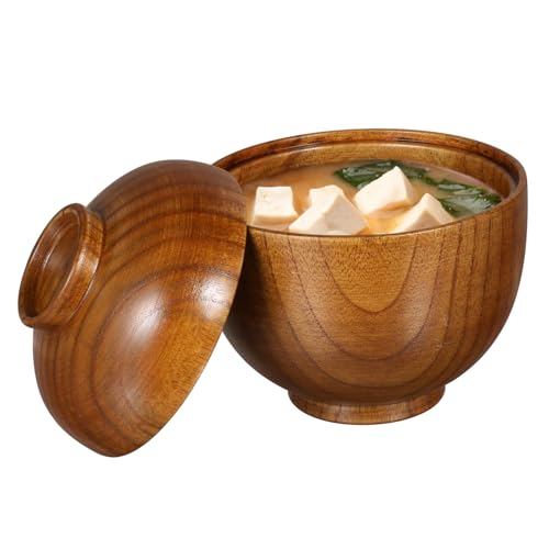 BAZEITFLOW 2個 防?設計の木製ボウル ふた付き 軽量で割れにくい サラダやスープ用 食品 素材使用 キッチンやアウトドアに