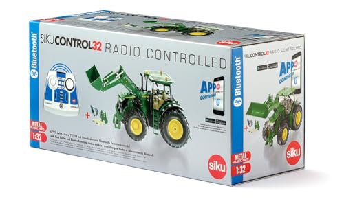 Siku 6795, Trattore John Deere 7310R Con Caricatore Frontale, Verde, Metallo E Plastica, 1:32, Telecomando Bluetooth E Accessori Inclusi, Telecomandabile Da App - 6