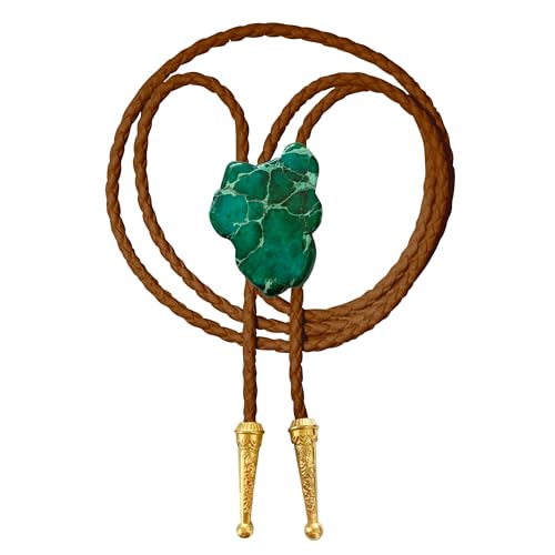 Image of Daisy Del Sol Gemstone Bolo Tie Braided Vegan Faux Leather Natural Stone Gold Handmade Necklace Adjustable Boho Western Jewelry