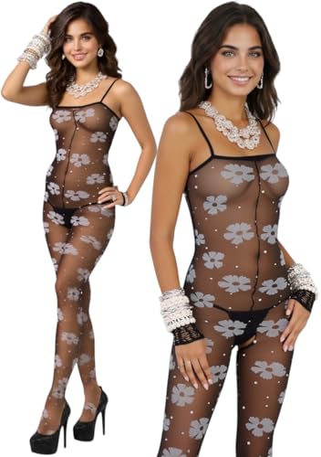 Image of ToBeInStyle Women's Assorted Bodystocking Sheer Opaque or Fishnet Crotchless Lingerie Bodysuit