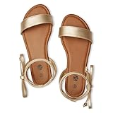 Rekayla Gold Sandals Open Toe Tie Up Ankle Wrap Flat Sandals for Women Comfortable Casual Summer Shoes PU Leather Strappy Lace Up Sandal, Size 8.5